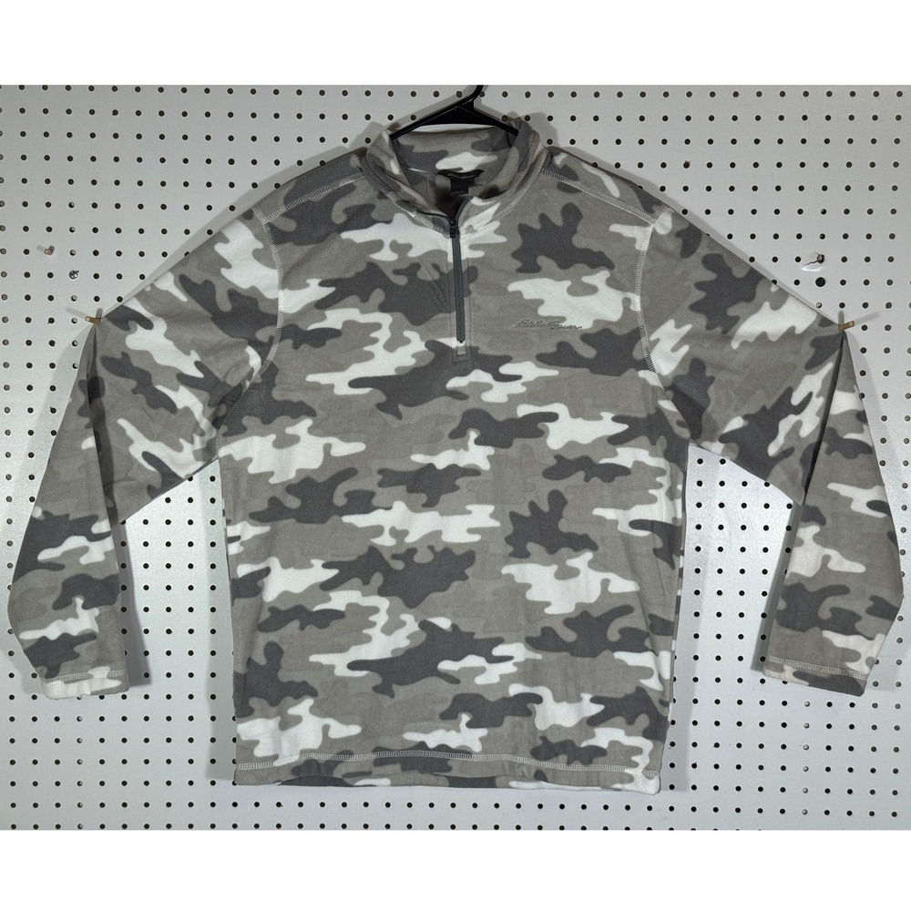 Eddie Bauer Mens Camo Quarter Zip Fleece Pullover Grey White Medium D1266293